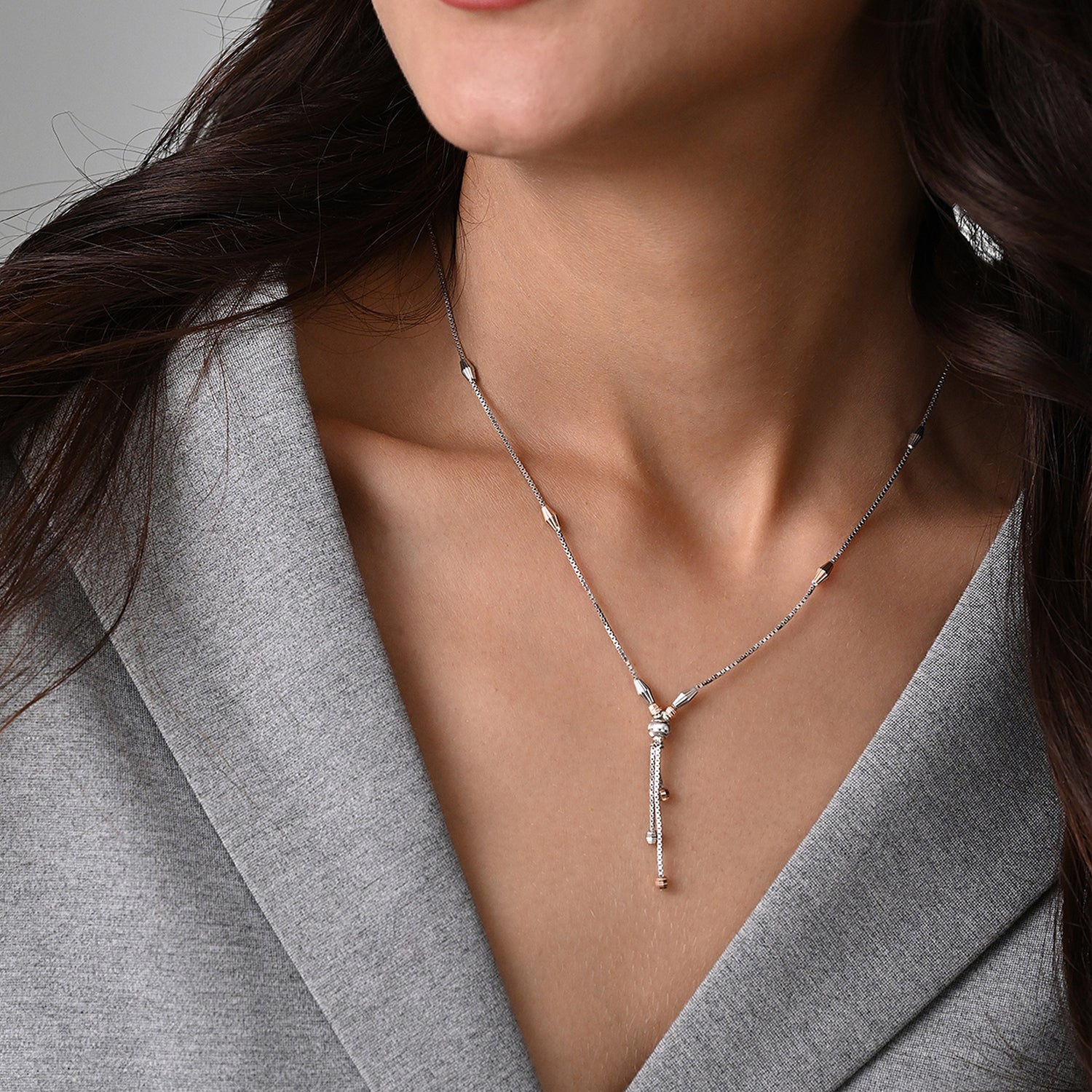 Dhara 925 Silver Two-Tone Tassel Necklace