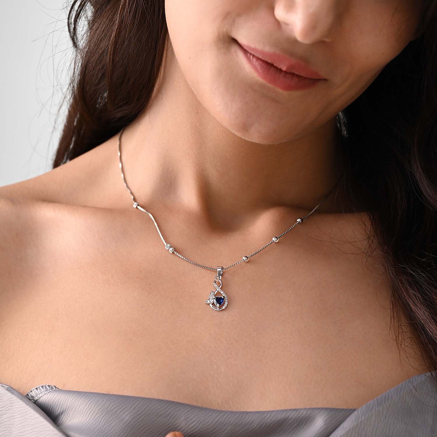 Jhalak 925 Silver Blue Stone Heart Pendant with Chain