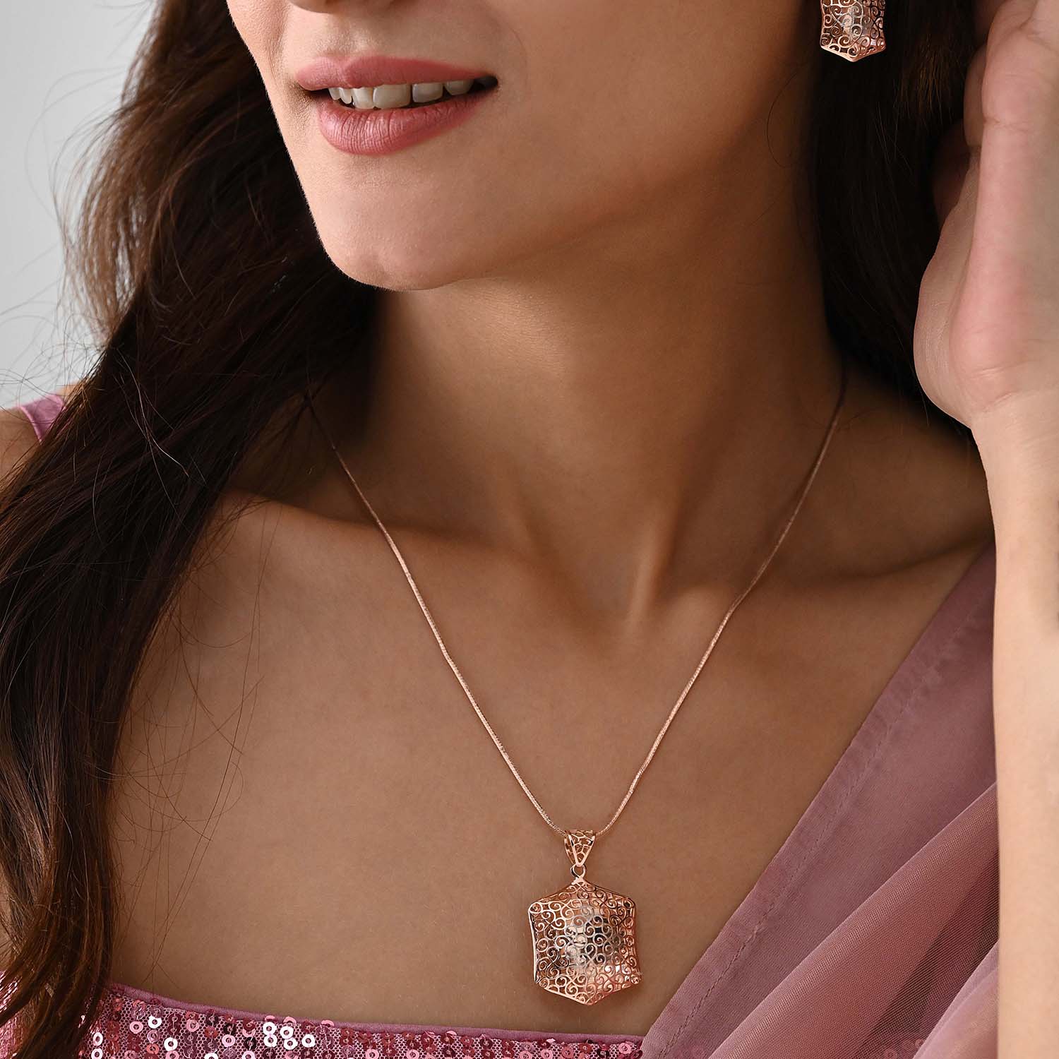 Jharokha Gold Plated 925 Silver Pendant & Earring Set