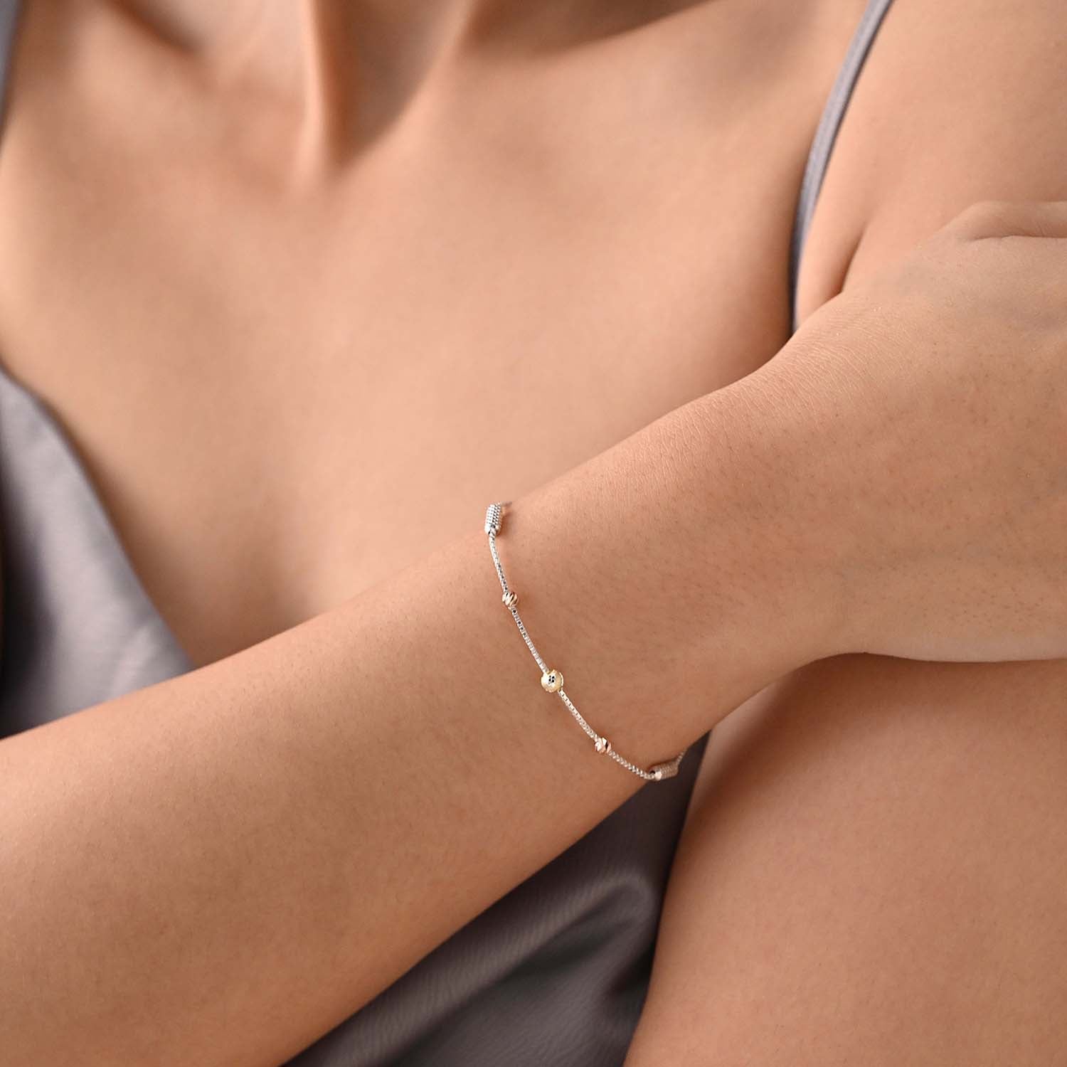 Khoj 925 Silver Tri-Tone Beaded Bracelet