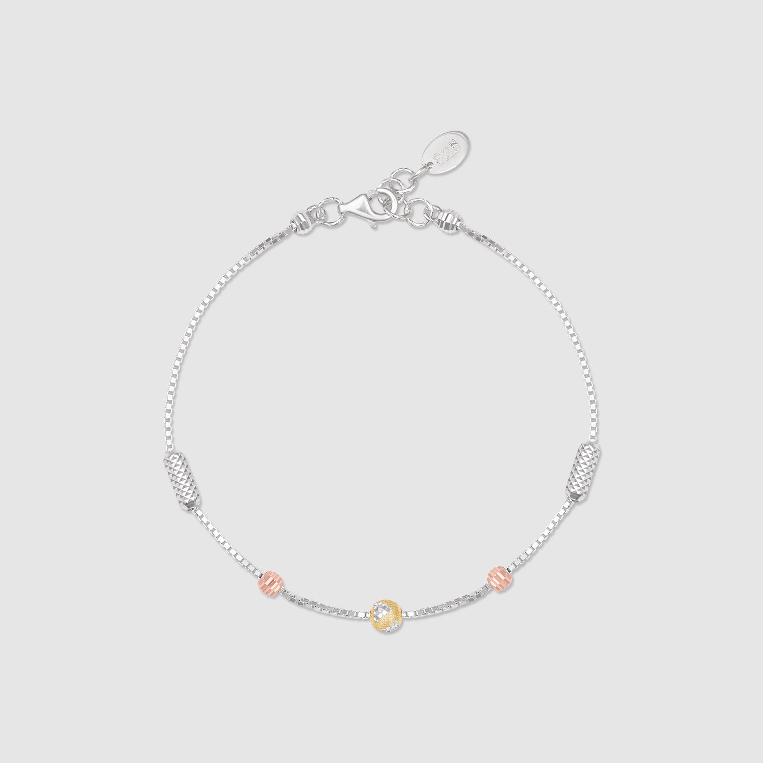 Khoj 925 Silver Tri-Tone Beaded Bracelet