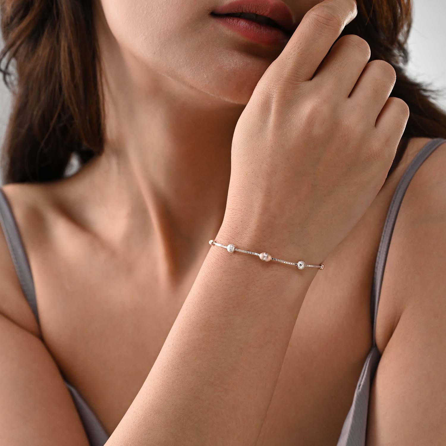 Lamha 925 Silver Two-Tone Beaded Bracelet