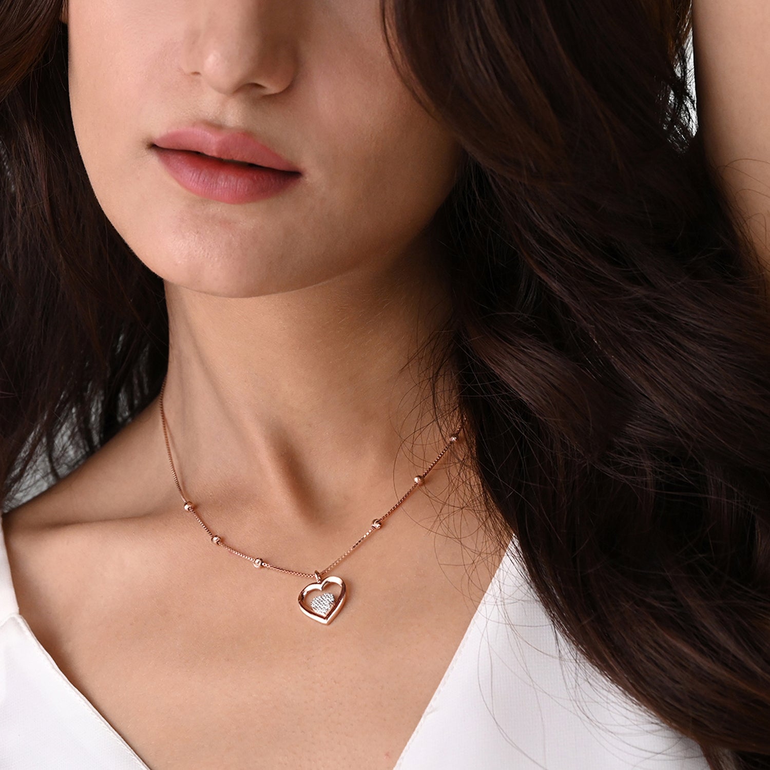 Meher Gold Plated 925 Silver Heart Pendant with Chain
