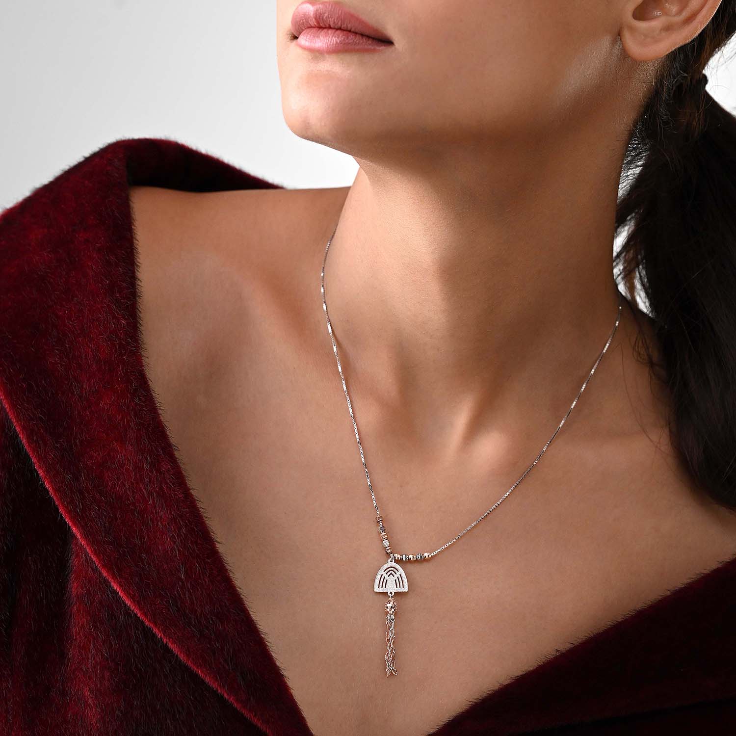 Mehfil 925 Silver Two-Tone Arch Tassel Necklace