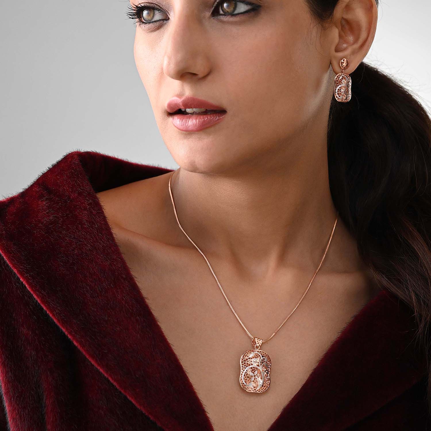 Nazakat Gold Plated 925 Silver Pendant & Earring Set