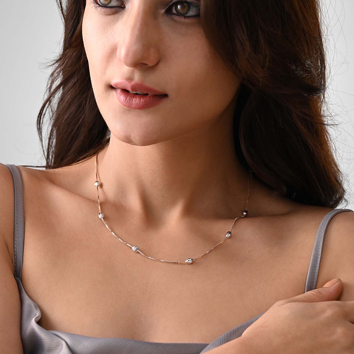 Suhana Gold Plated 925 Silver Bead Station Necklace