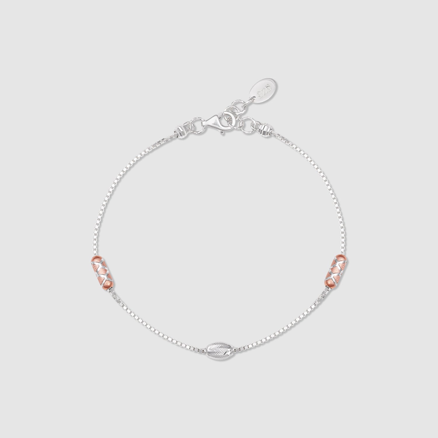 Tarash 925 Silver Two-Tone Barrel Bead Bracelet