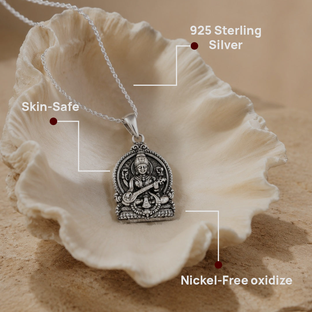 Maa Saraswati 925 Silver Pendant