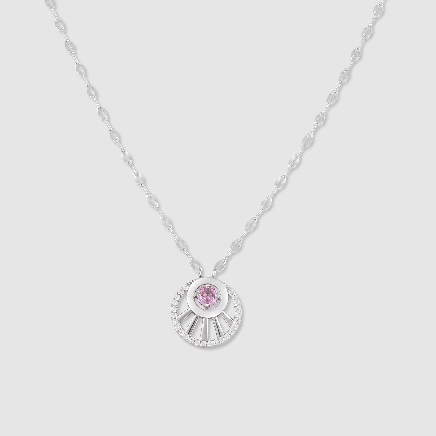 Sitara 925 Silver Pink Stone Sunburst Pendant with Chain