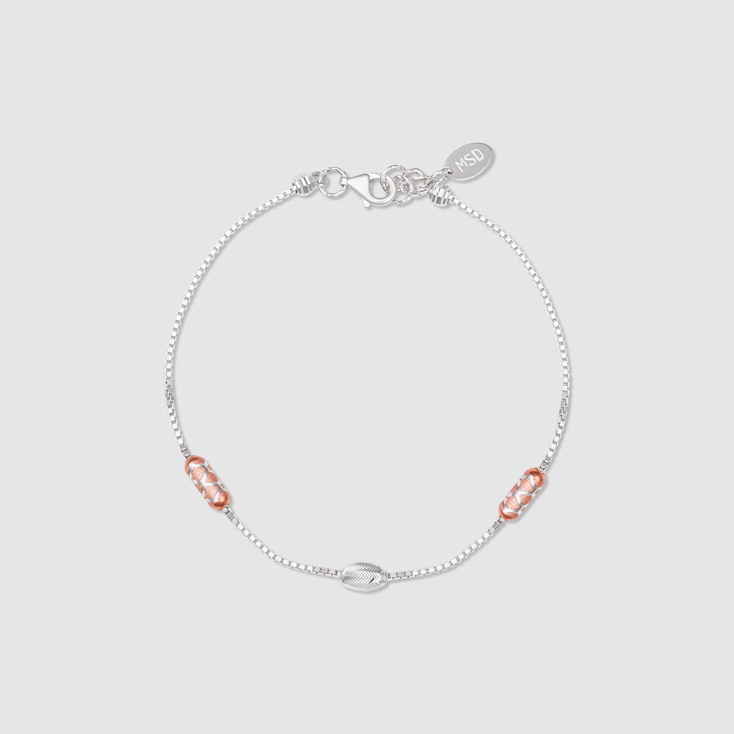 Aahat 925 Silver Two-Tone Barrel Bead Bracelet
