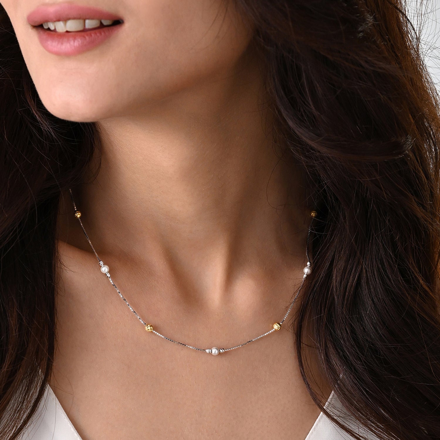 Avni 925 Silver Gold-Tone Pearl Station Necklace