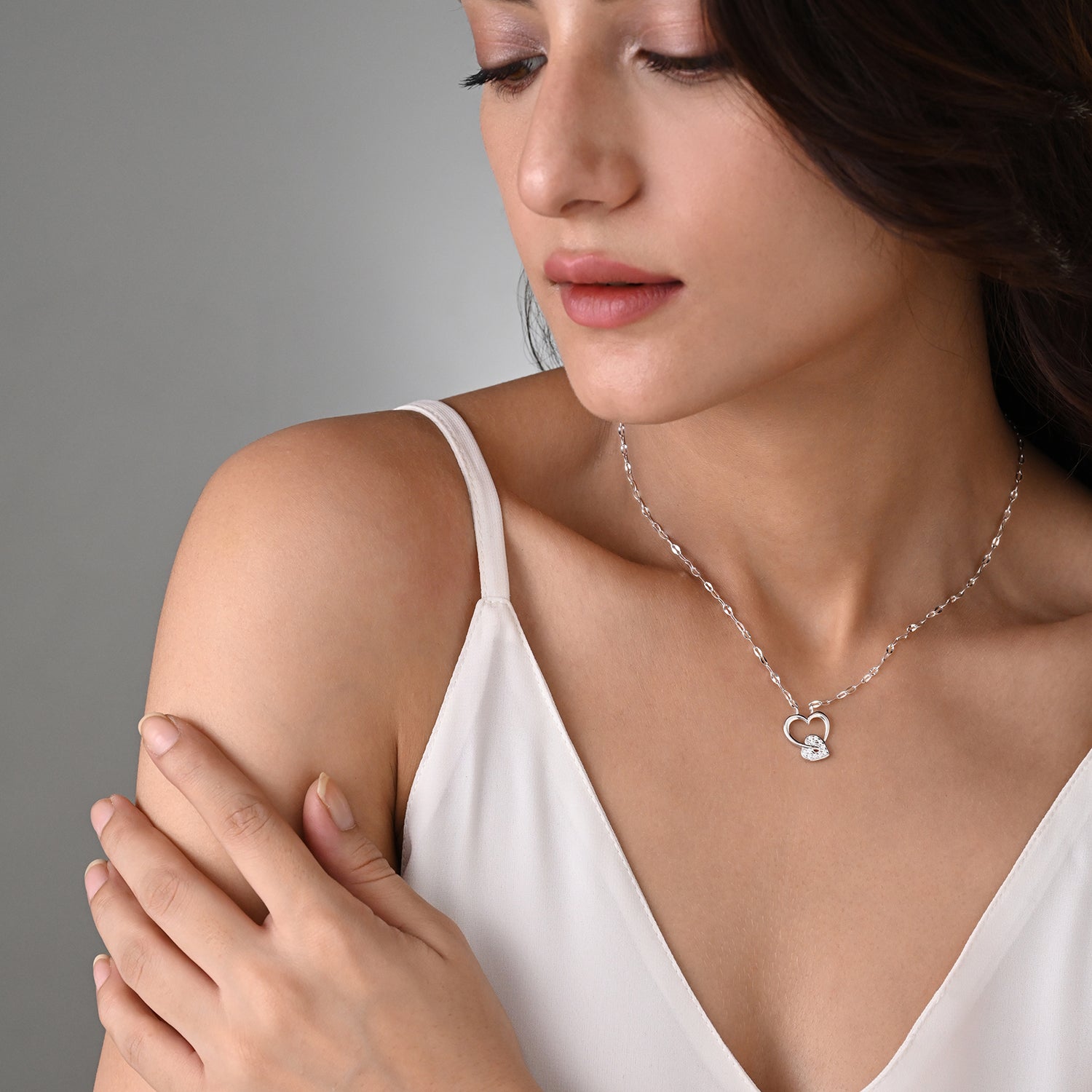 Ishani 925 Silver Double Heart Pendant with Chain