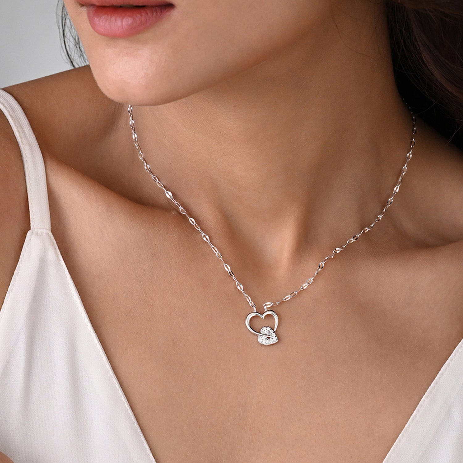 Ishani 925 Silver Double Heart Pendant with Chain