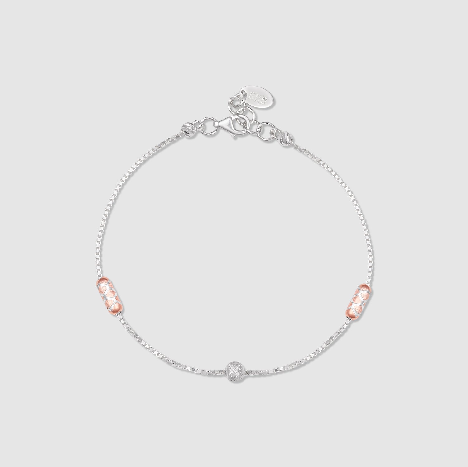 Khanak 925 Silver Two-Tone Barrel Bead Bracelet