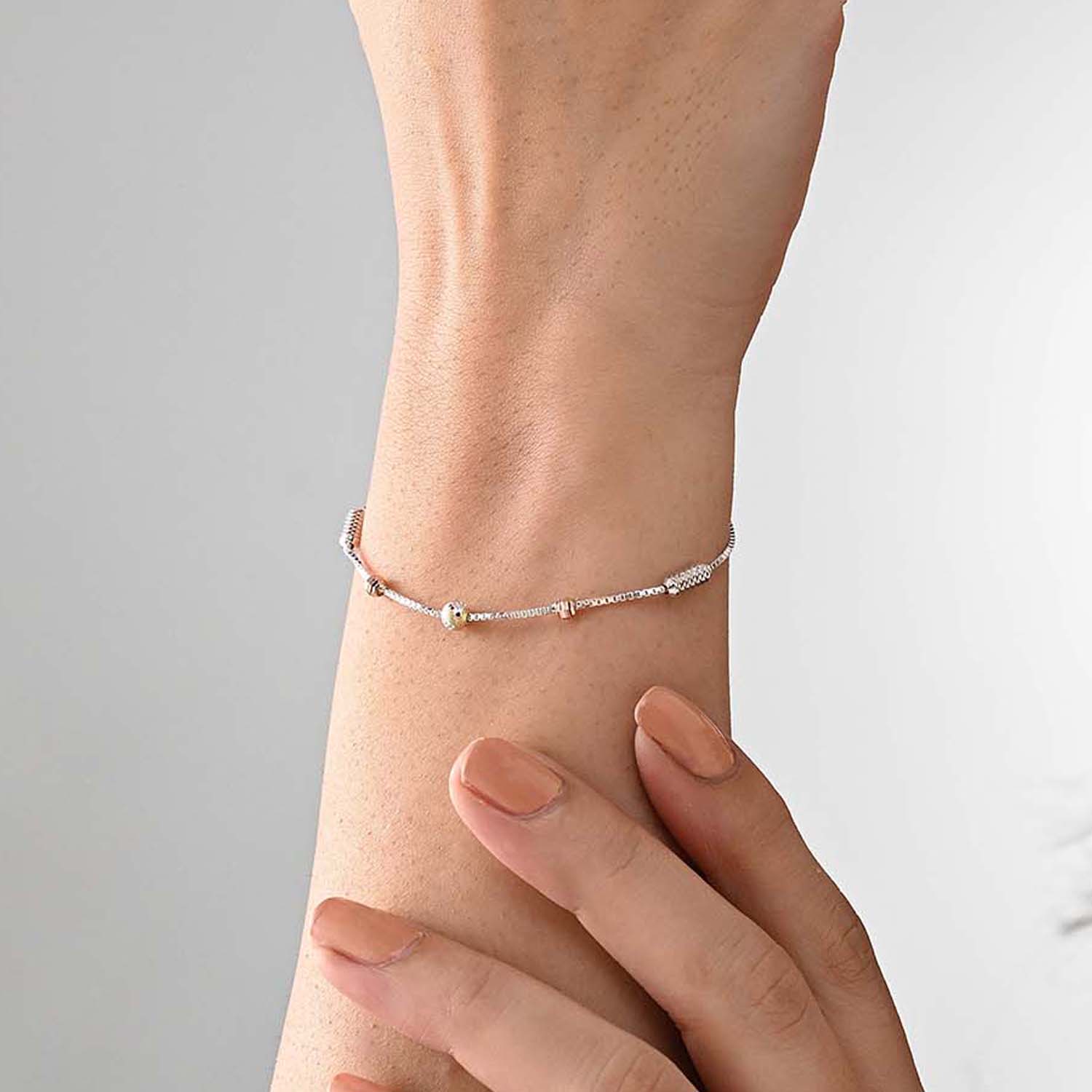 Khoj 925 Silver Tri-Tone Beaded Bracelet