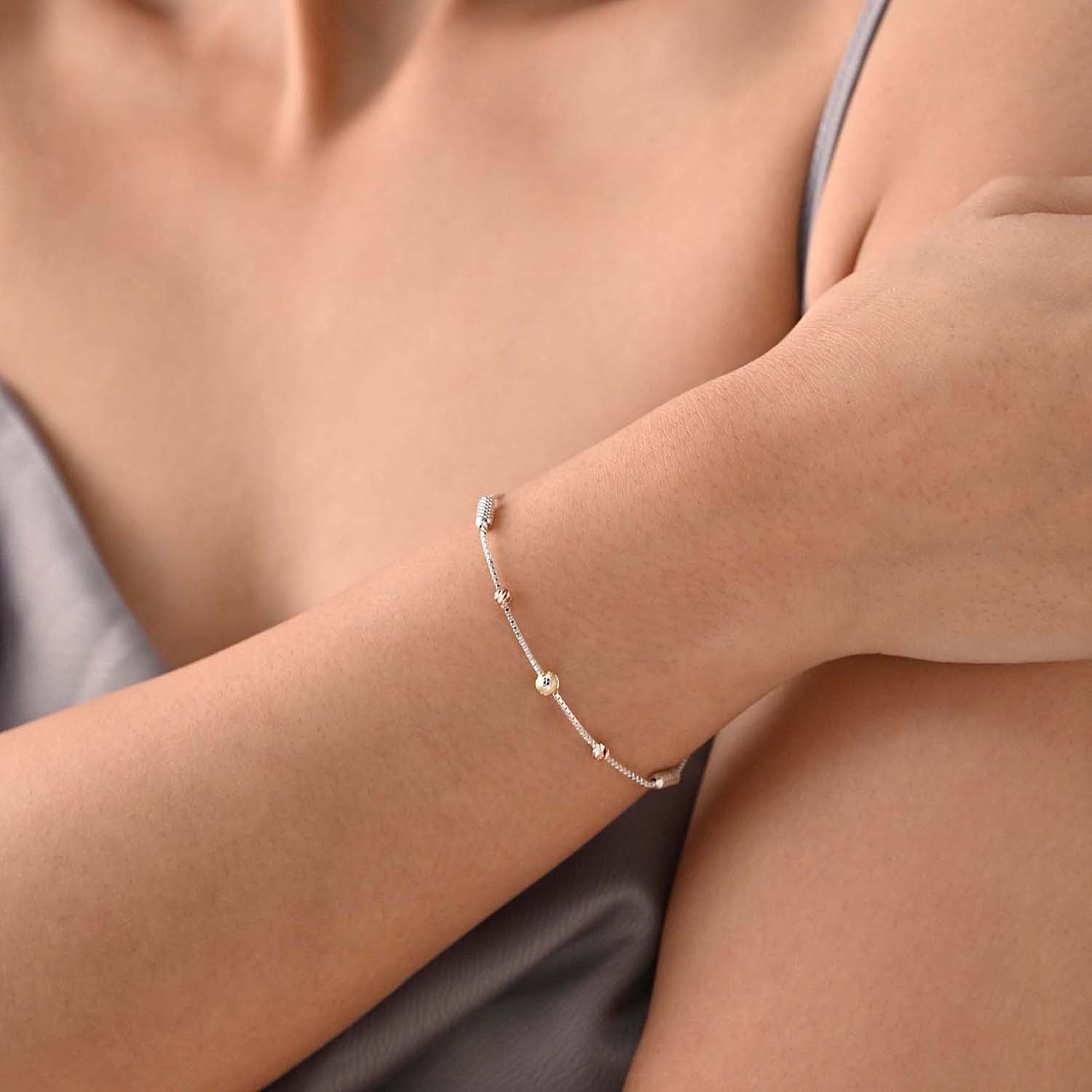 Khoj 925 Silver Tri-Tone Beaded Bracelet