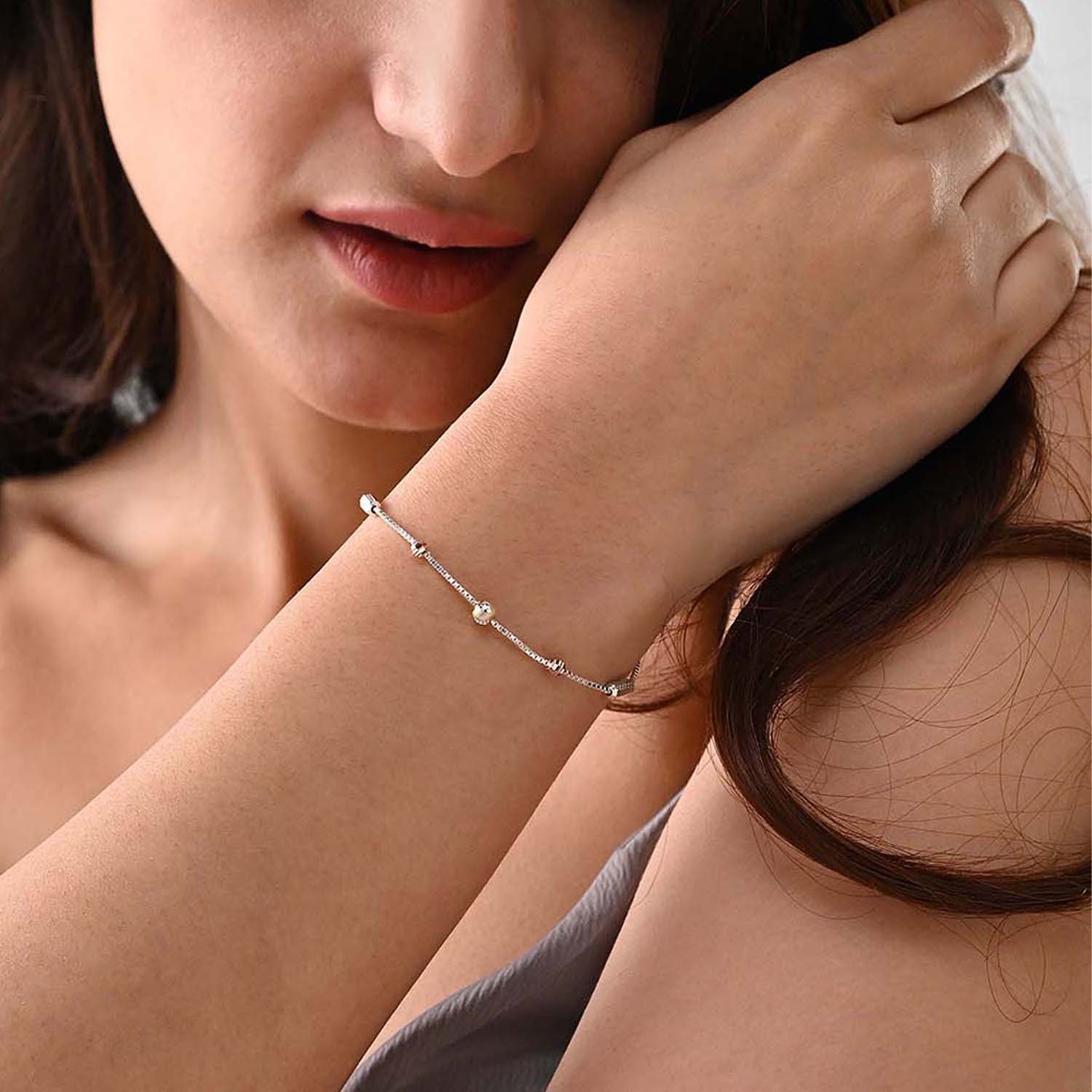 Khoj 925 Silver Tri-Tone Beaded Bracelet