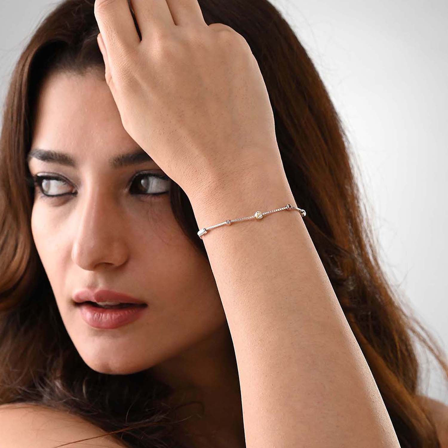 Khoj 925 Silver Tri-Tone Beaded Bracelet