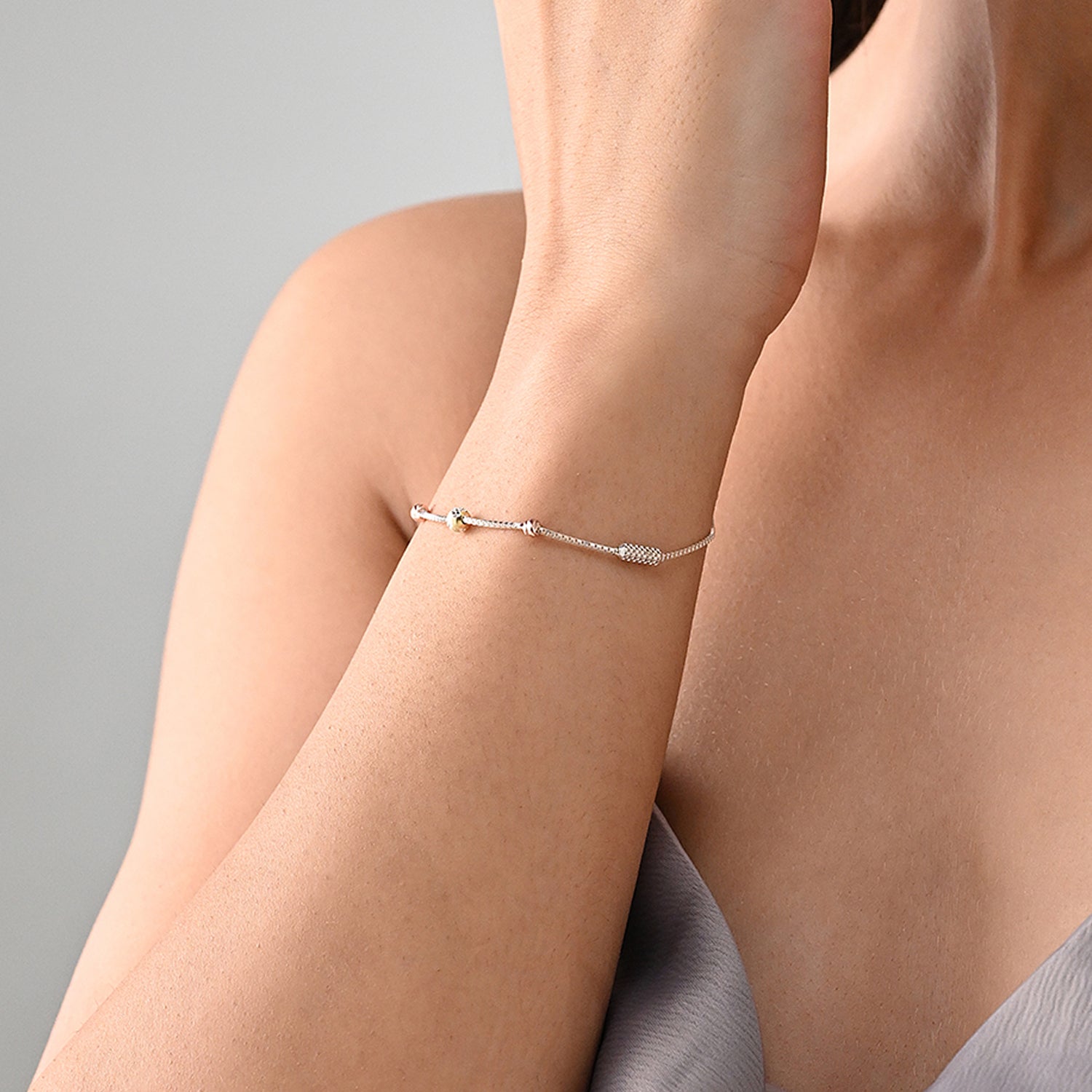 Khoj 925 Silver Tri-Tone Beaded Bracelet