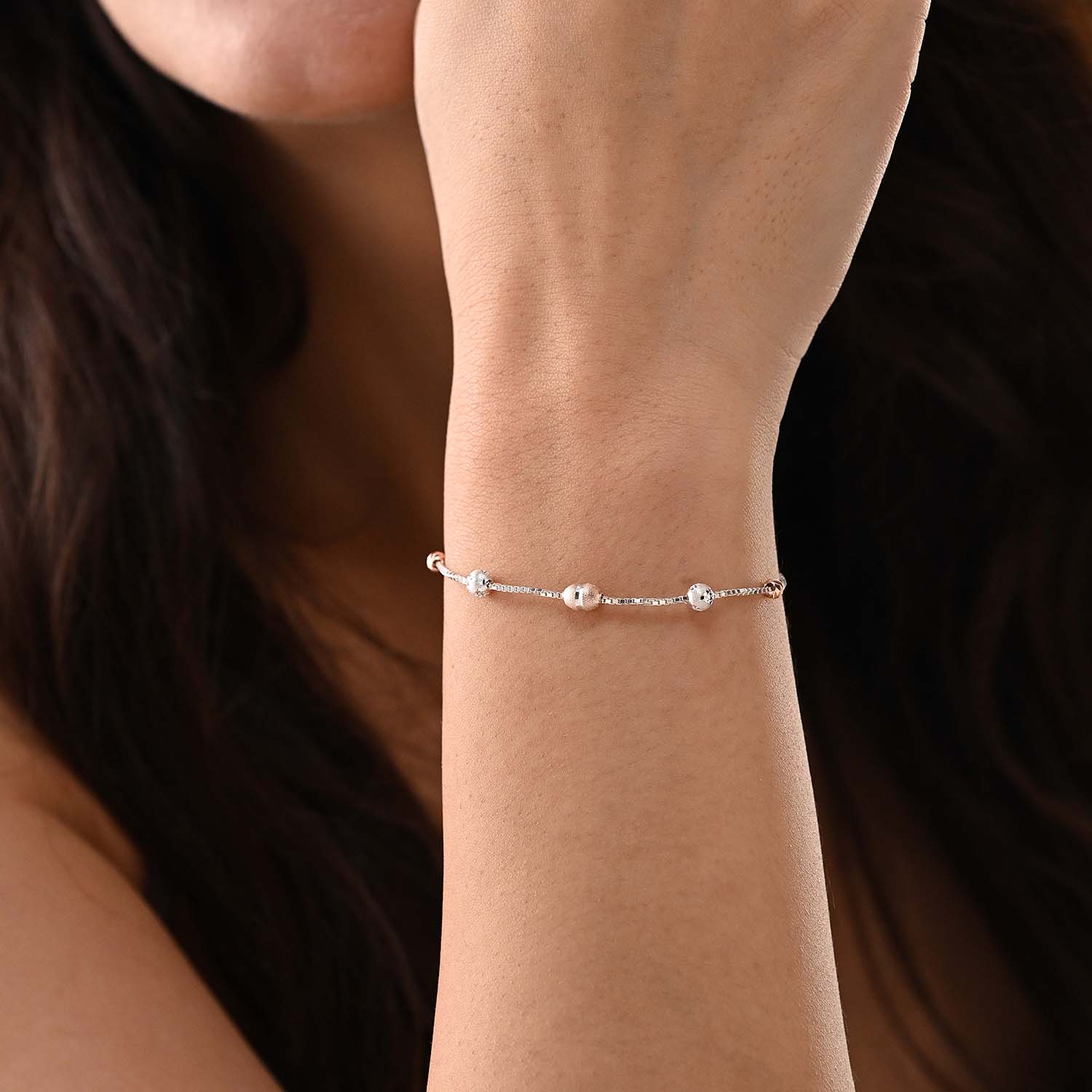 Lamha 925 Silver Two-Tone Beaded Bracelet
