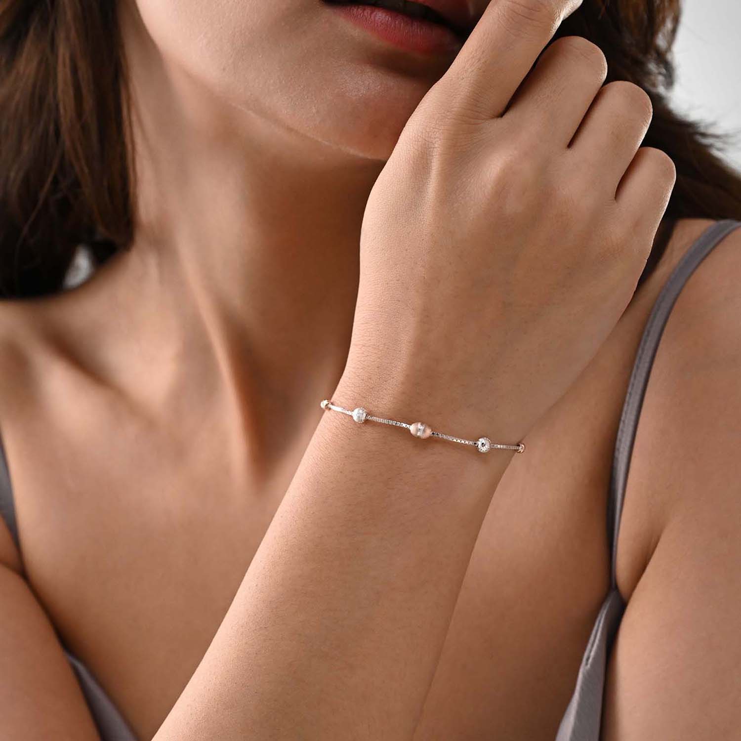 Lamha 925 Silver Two-Tone Beaded Bracelet