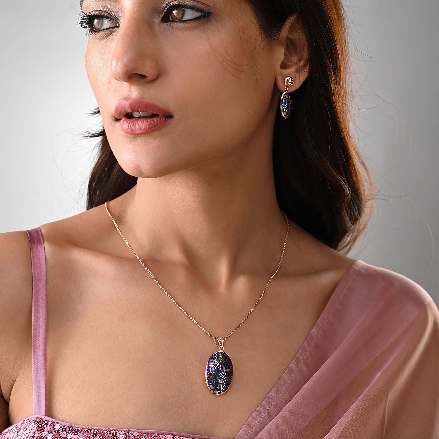 Neelam Gold Plated 925 Silver Pendant & Earring Set