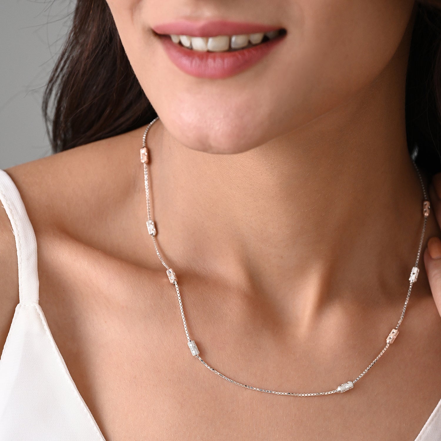 Raaga 925 Silver Two-Tone Capsule Bead Necklace
