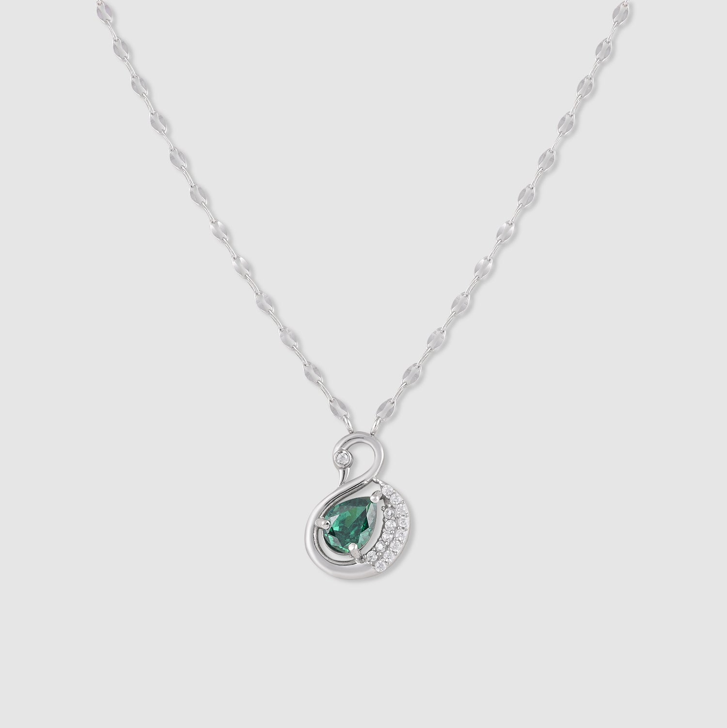 Aabha 925 Silver Green Stone Swan Pendant with Chain