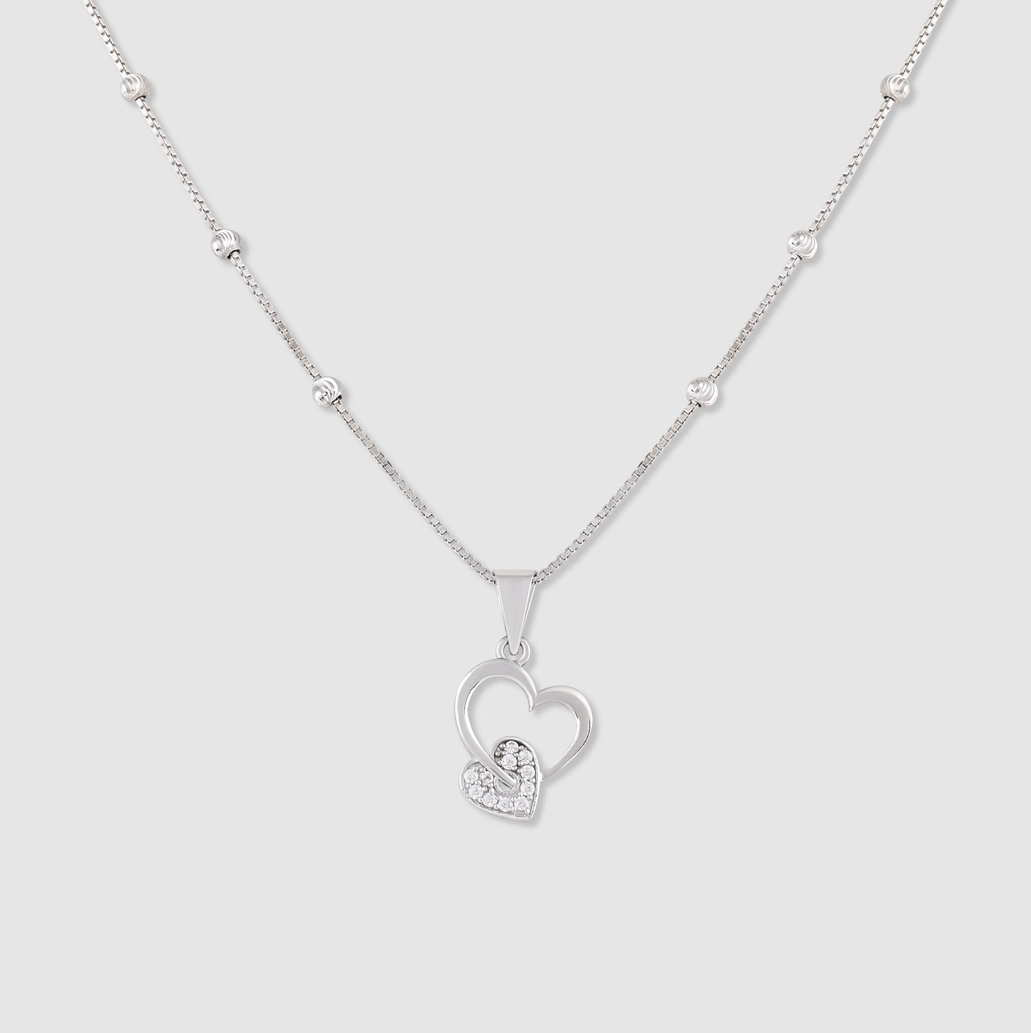 Anaya 925 Silver Double Heart Pendant with Chain