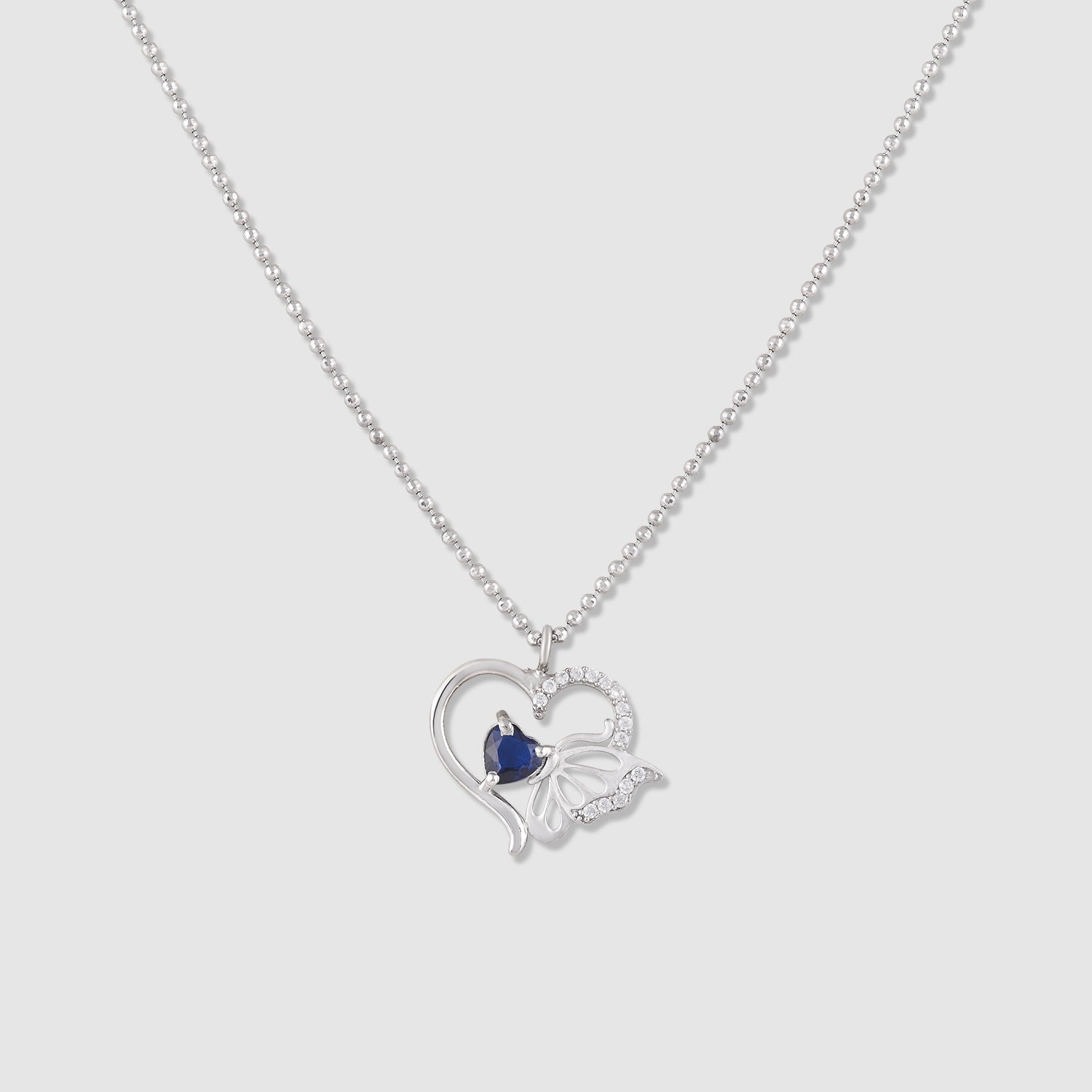 Ehsaas 925 Silver Blue Stone Heart Butterfly Pendant with Chain