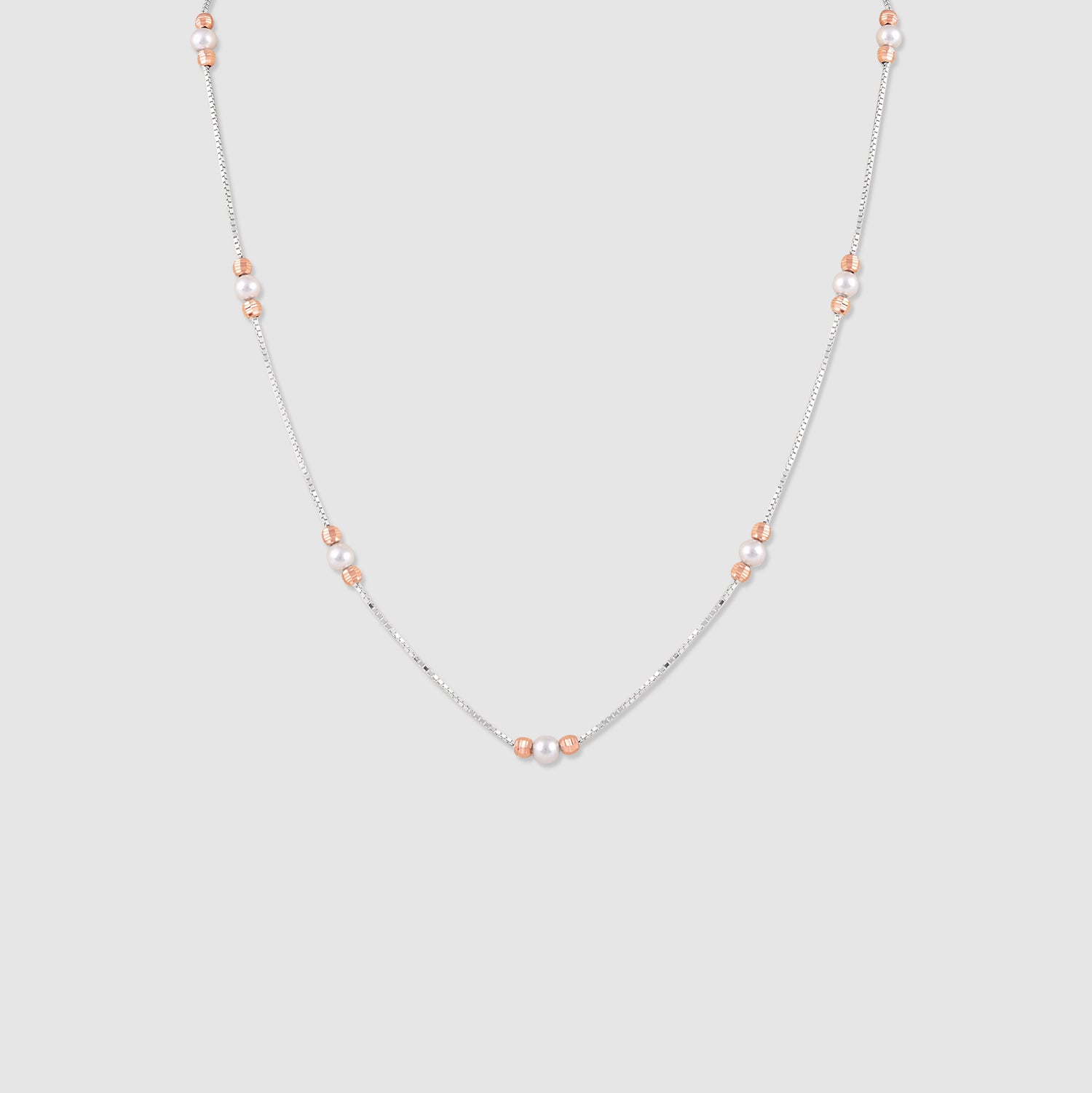 Inara 925 Silver Two-Tone Pearl Station Necklace