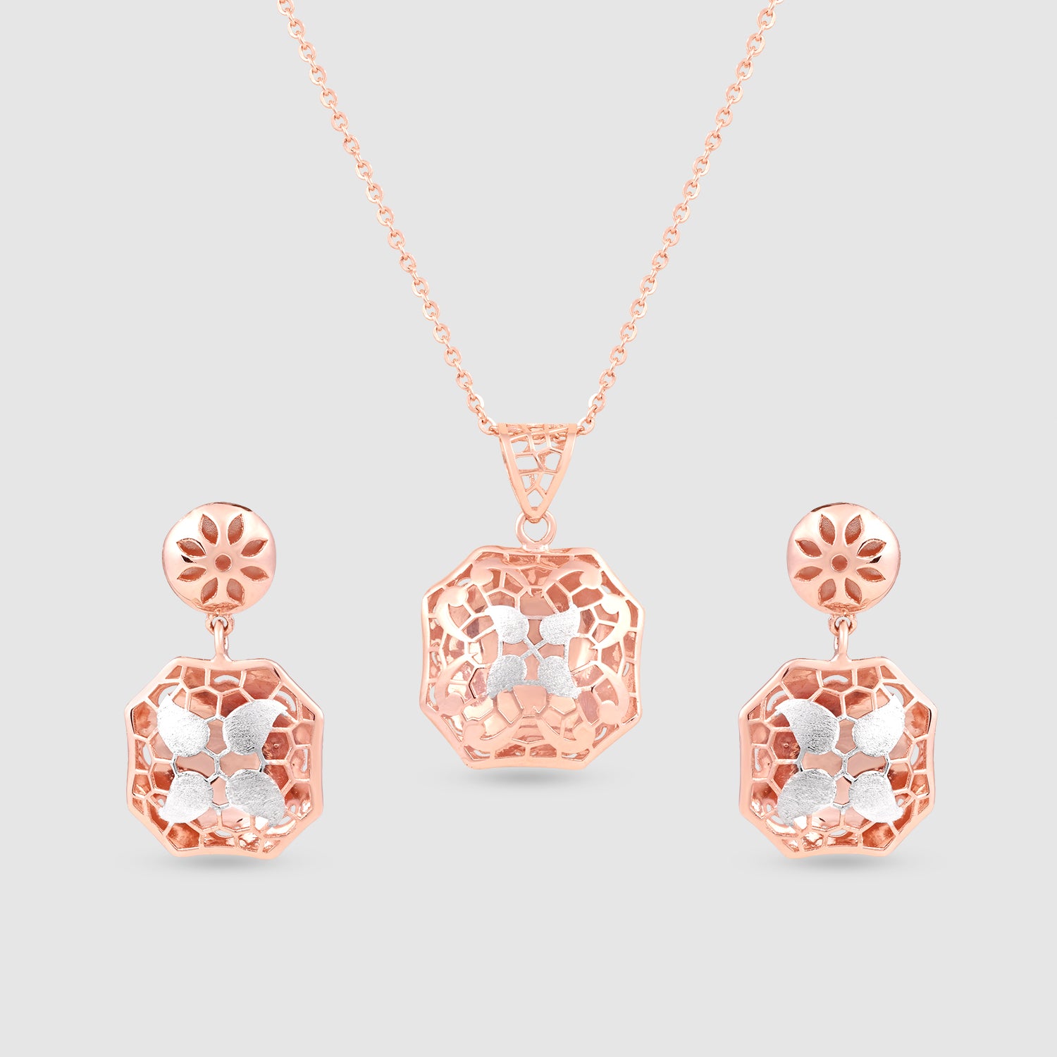Jaali Gold Plated 925 Silver Pendant & Earring Set