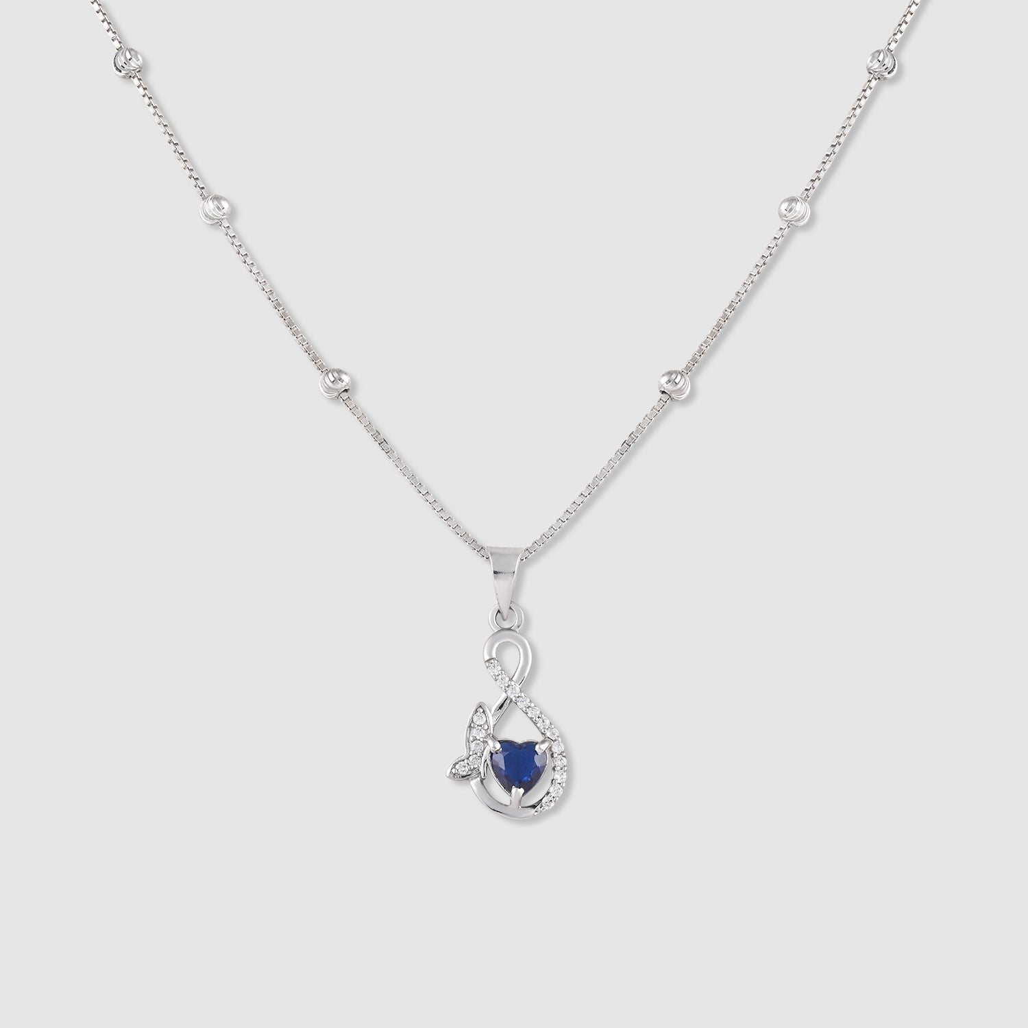 Jhalak 925 Silver Blue Stone Heart Pendant with Chain
