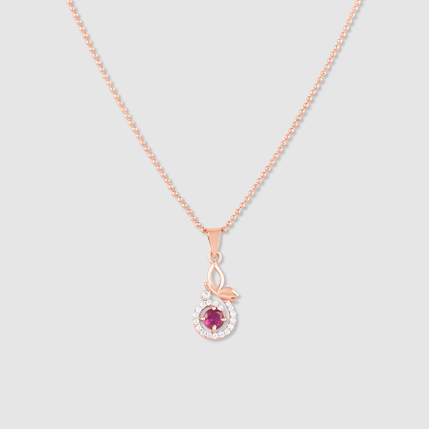 Mahek Gold Plated 925 Silver Pink Stone Floral Pendant with Chain