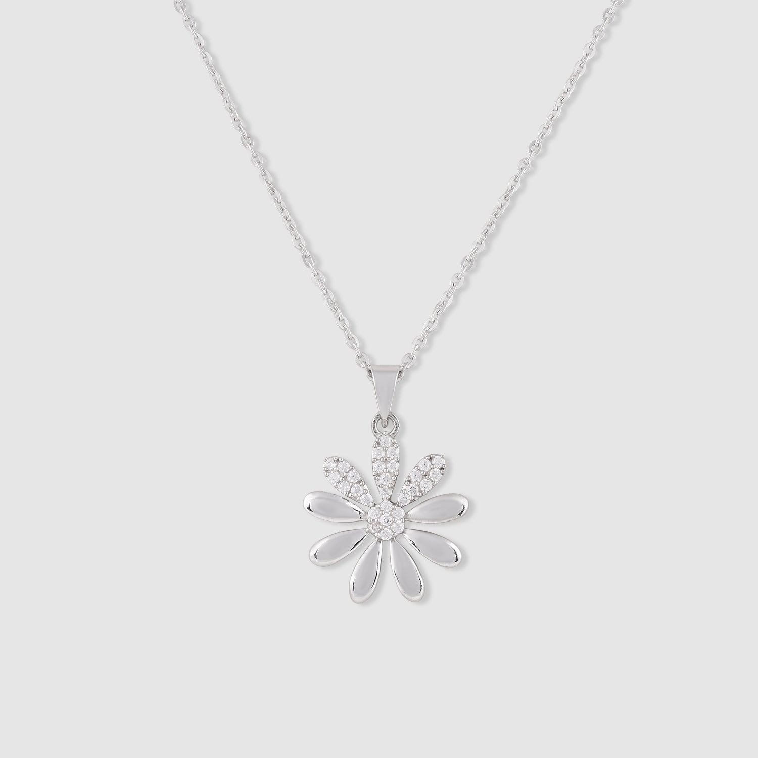 Mogra 925 Silver Daisy Pendant with Chain