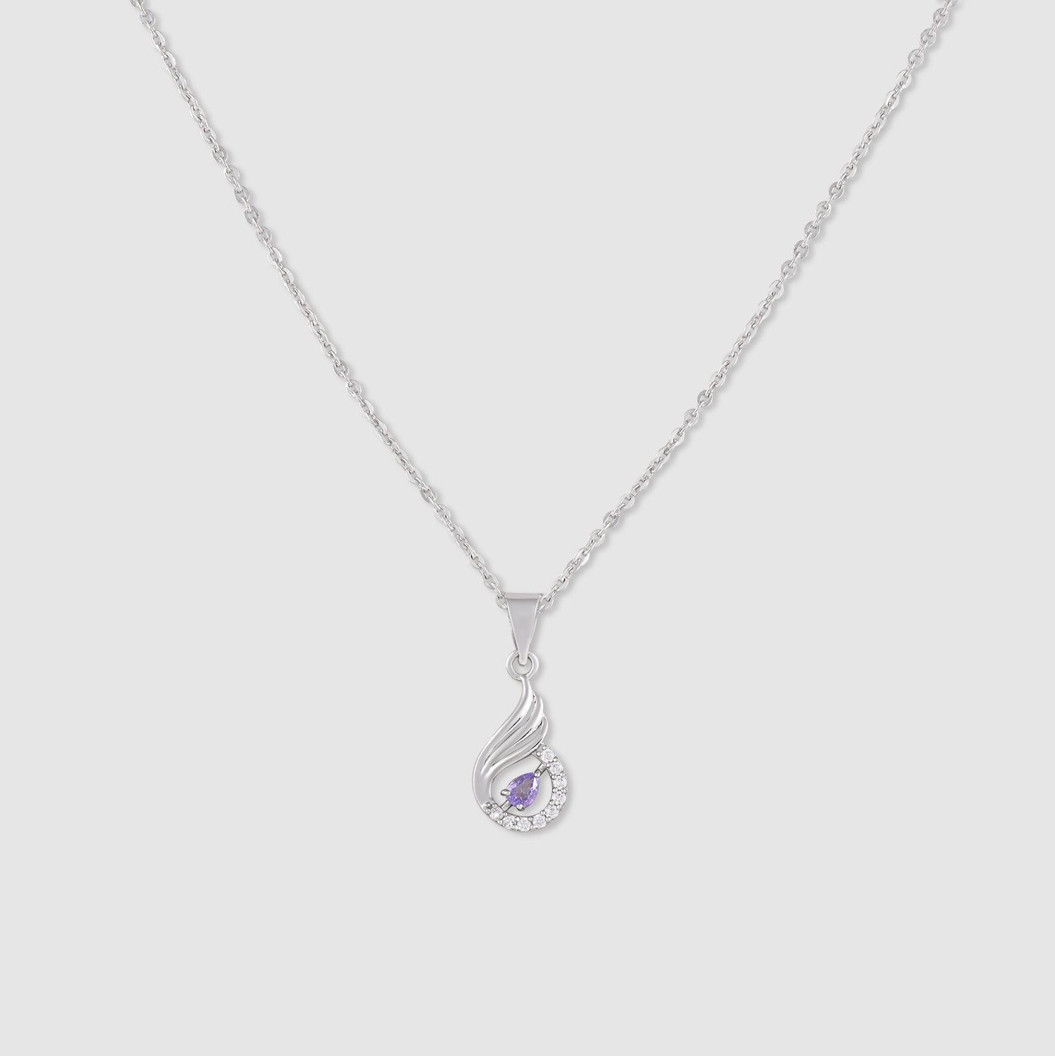 Niharika 925 Silver Purple Stone Wing Pendant with Chain