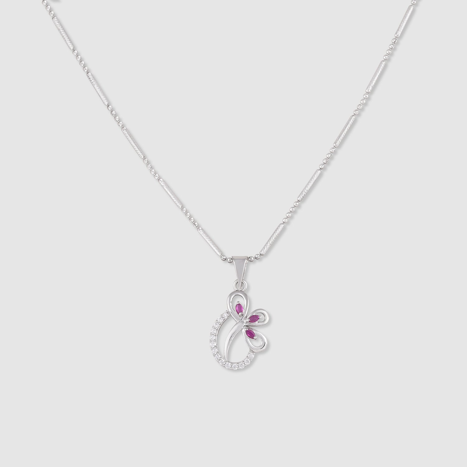 Pari 925 Silver Pink Stone Butterfly Pendant with Chain