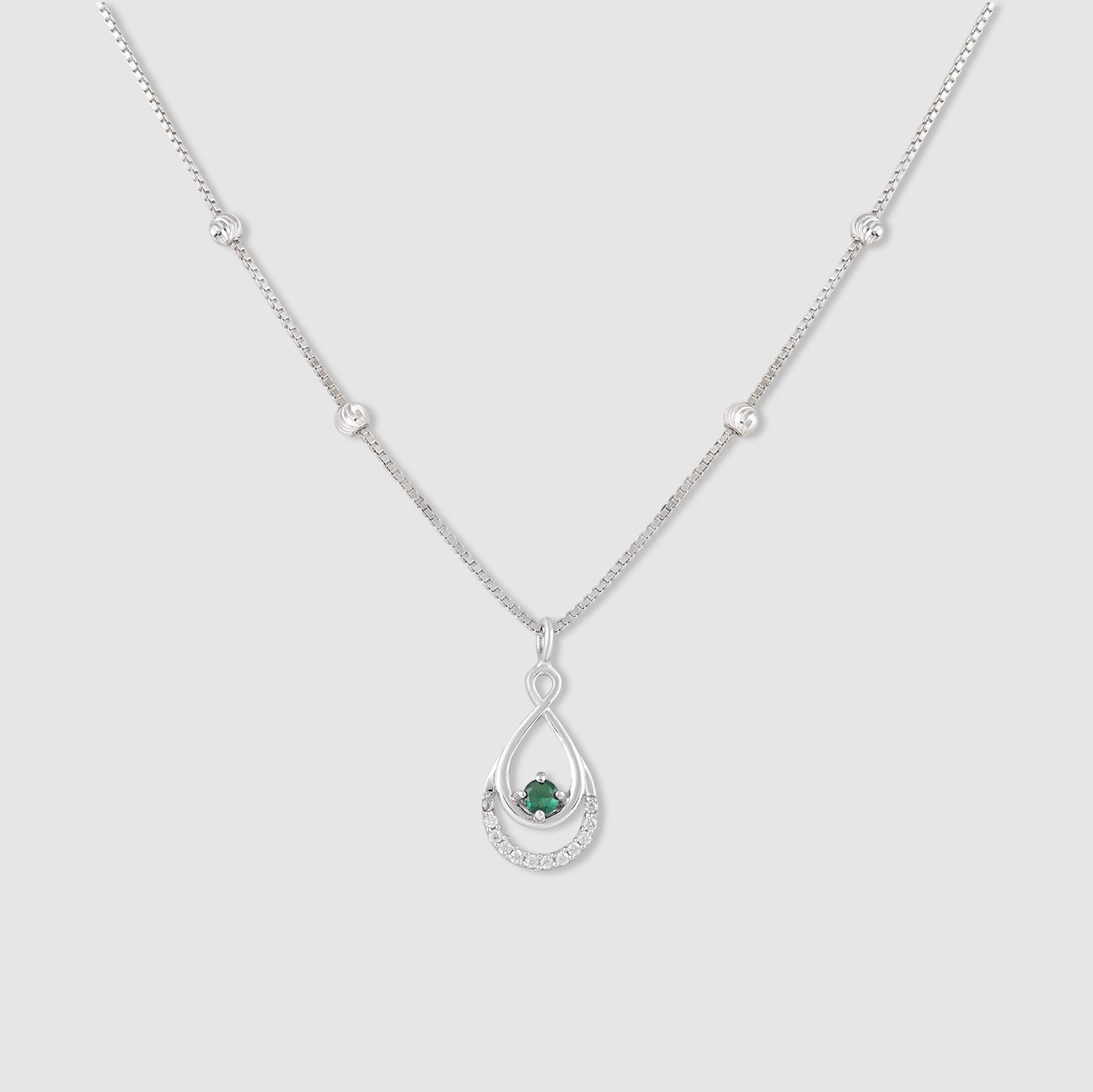 Reva 925 Silver Green Stone Drop Pendant with Chain