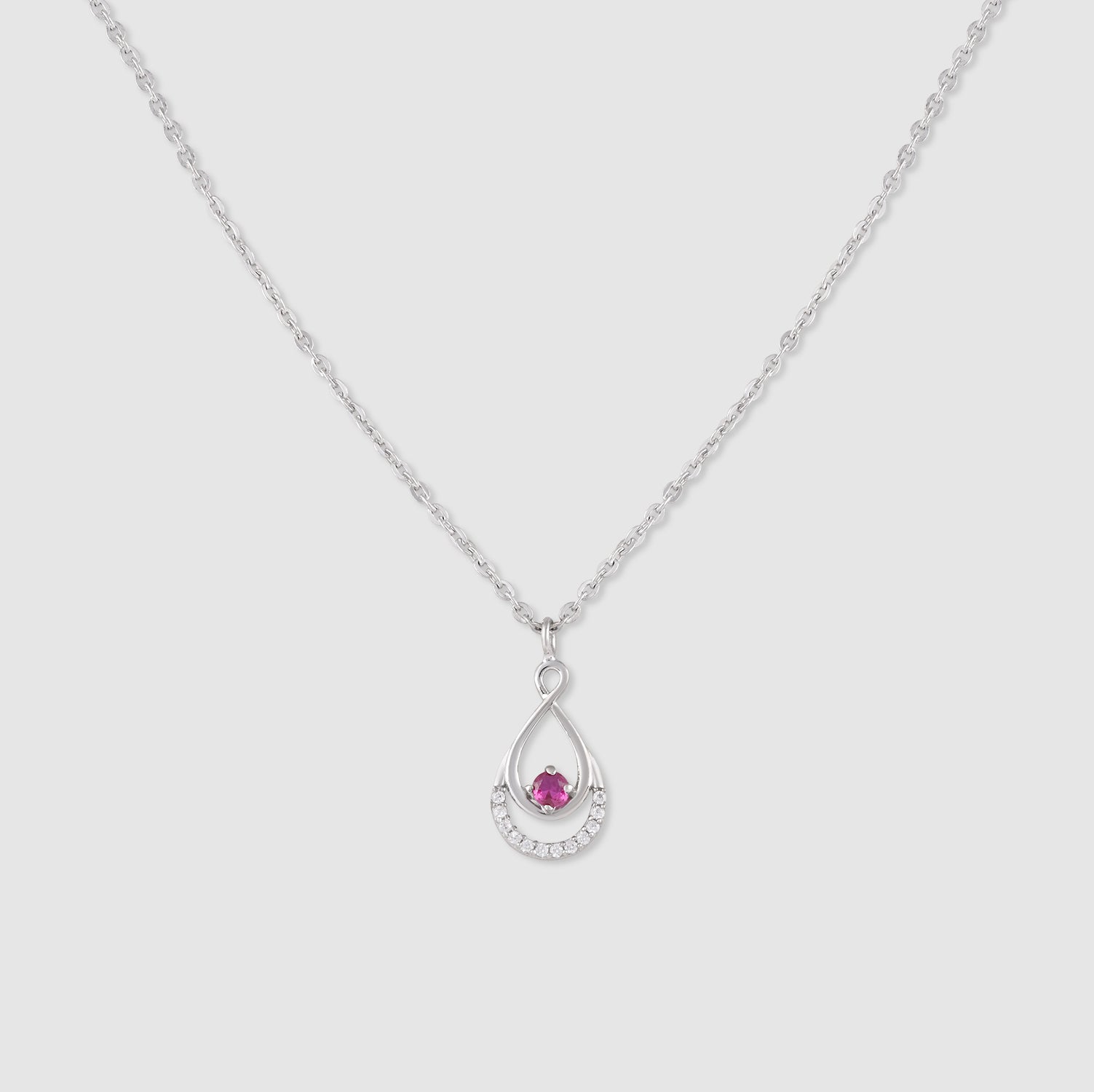 Roshni 925 Silver Pink Stone Drop Pendant with Chain