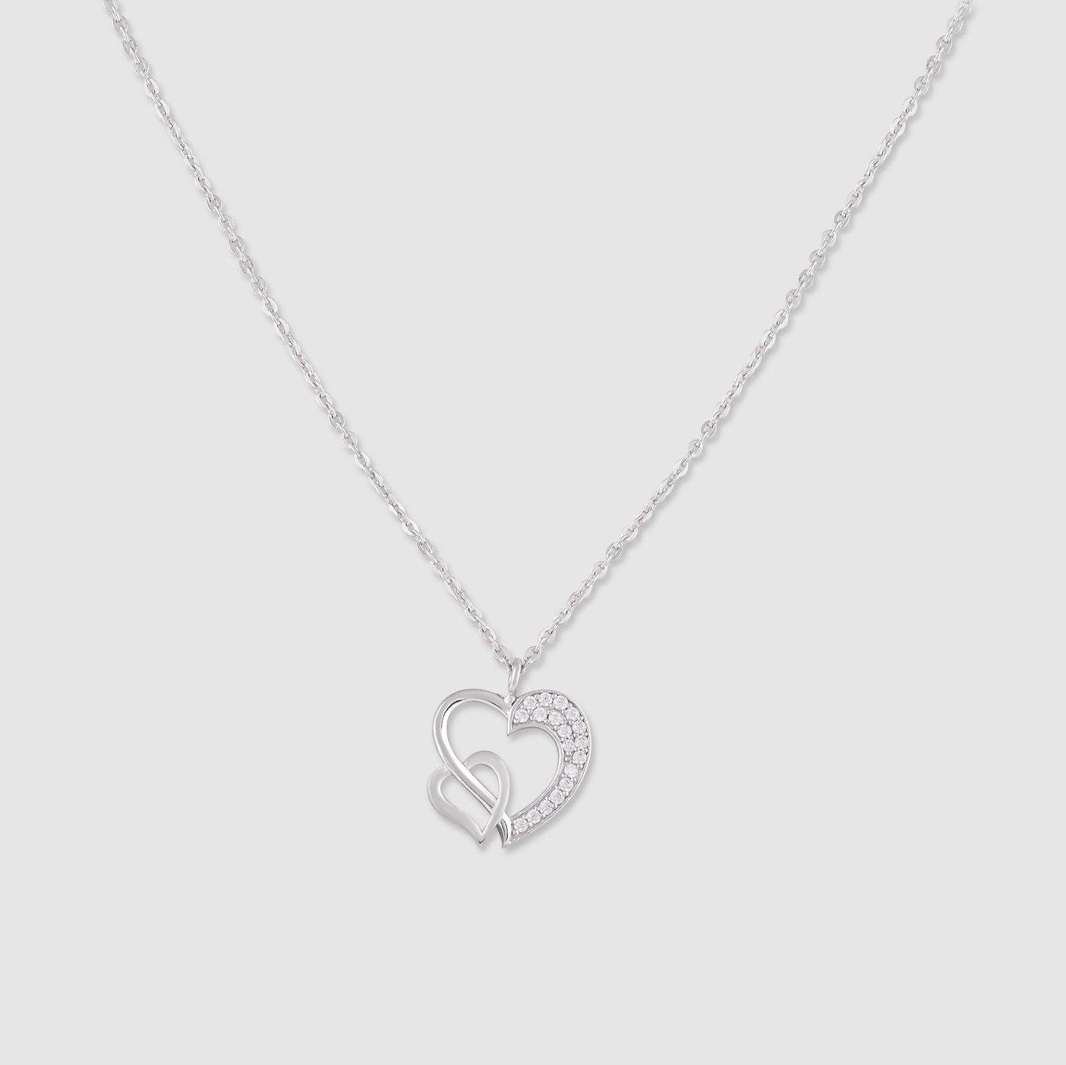 Saira 925 Silver Double Heart Pendant with Chain